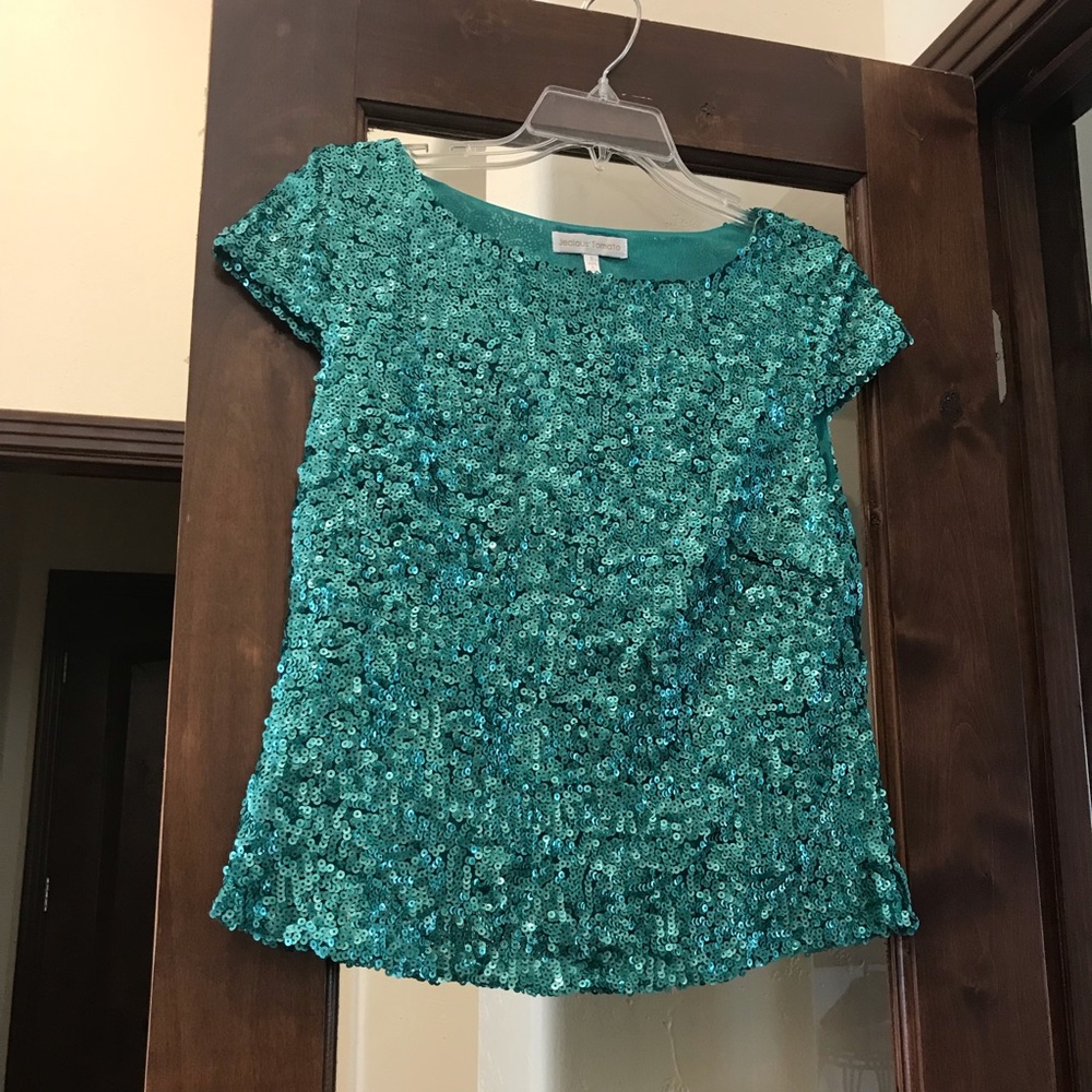 Like New Teal Sequin Cap Sleeve Shirt